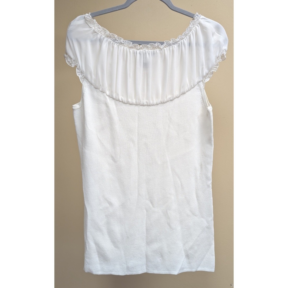 Willi Smith White Off-Shoulder Ruffle Top L Boho‎ Peasant Blouse Festival Beachy - Picture 4 of 8
